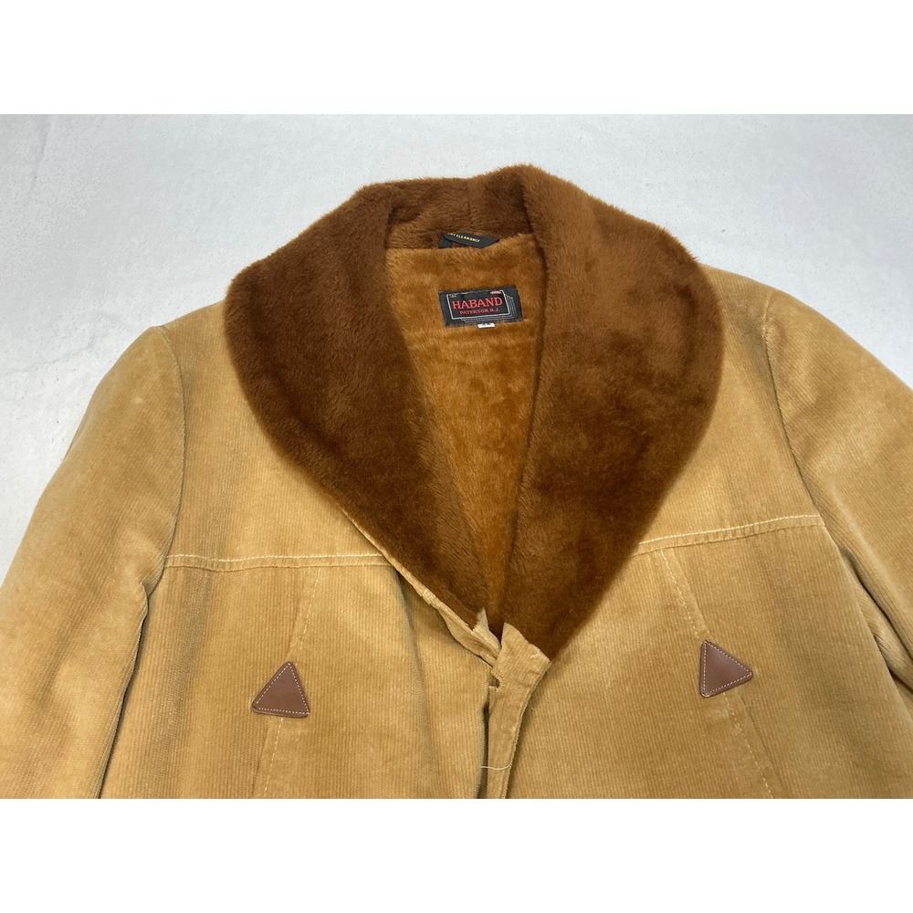 Haband Mens Tan Corduroy Fur Lined Winter‎ Coat Size 48